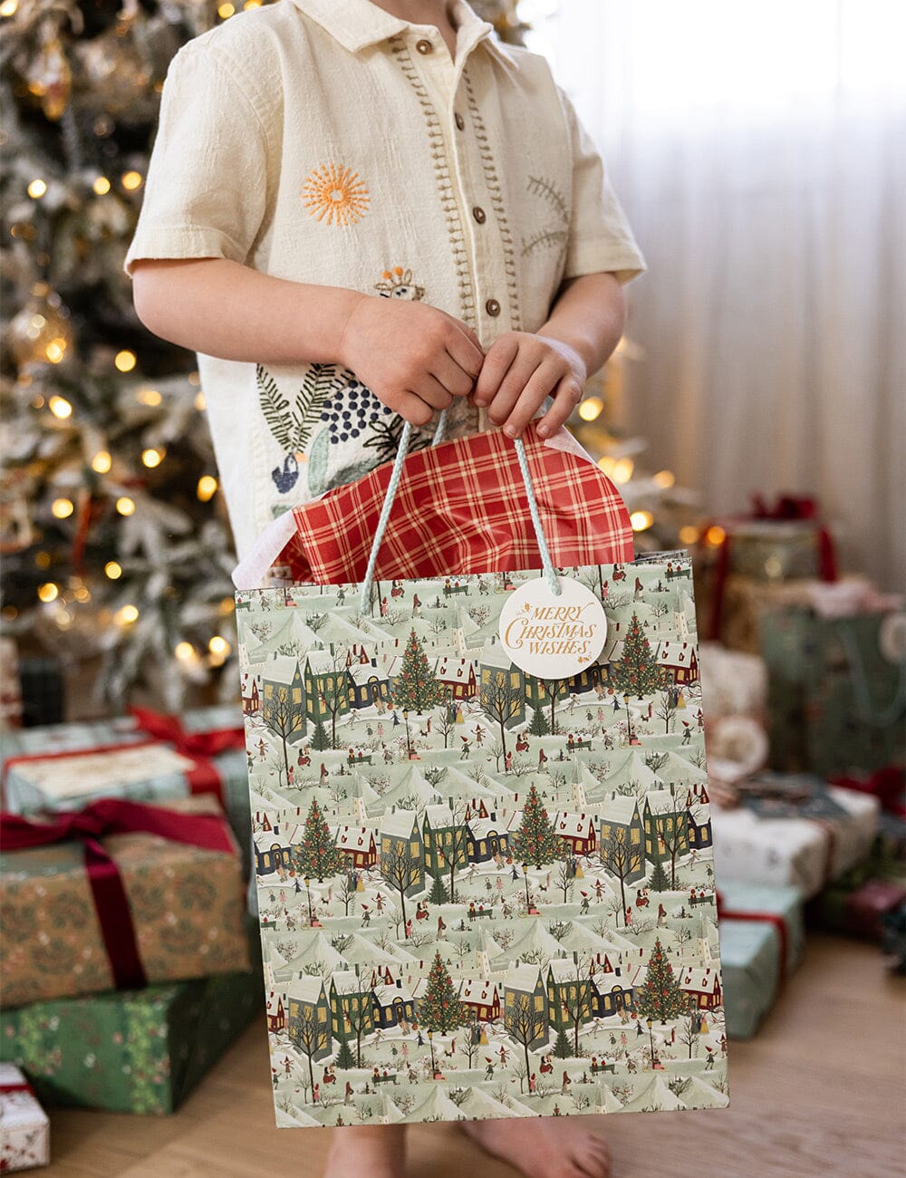 Large Gift Bag - The Snowy Village Gift Bag Bespoke Letterpress 