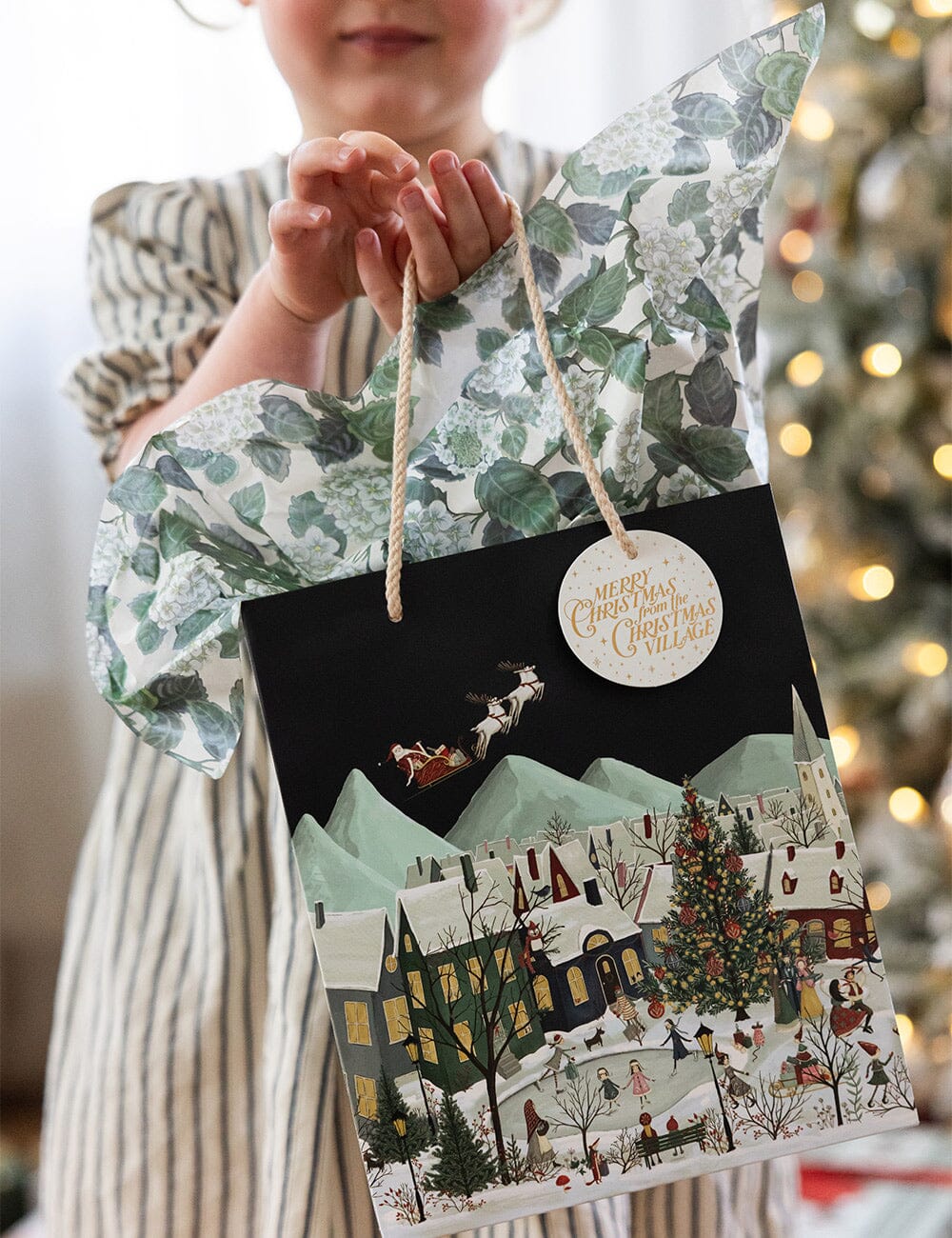 Medium Gift Bag - The Christmas Village Gift Bag Bespoke Letterpress 