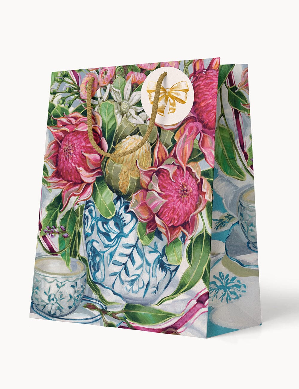 Medium Gift Bag - Waratah In Blue Gift Bag Bespoke Letterpress 