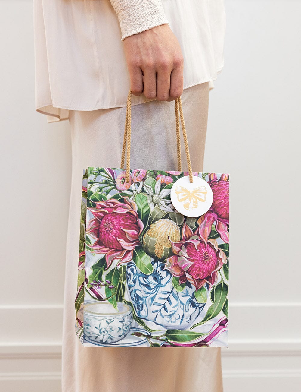 Medium Gift Bag - Waratah In Blue