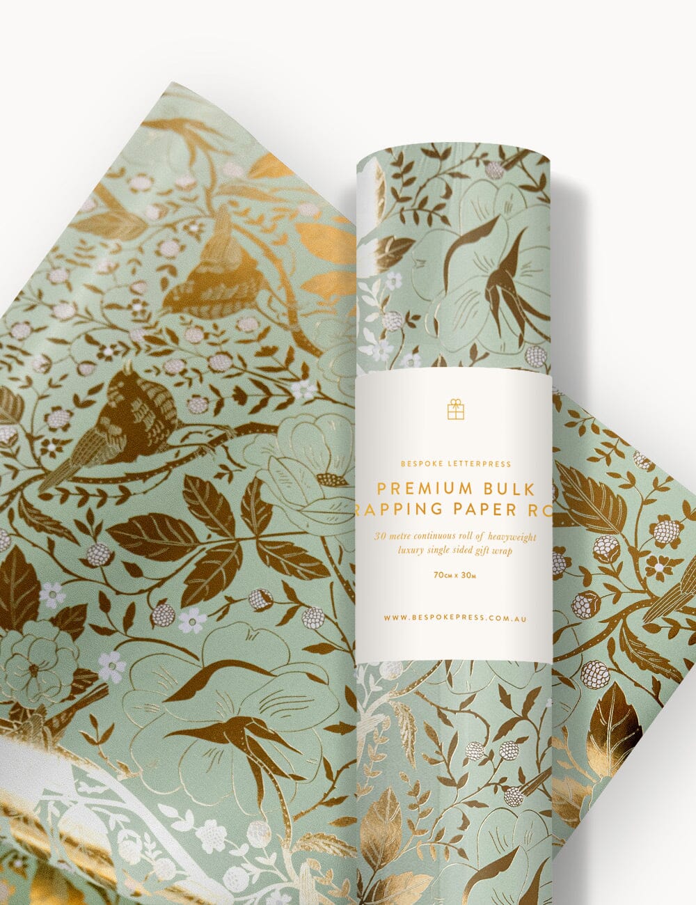 Gift Wrap Roll 30m - Golden Garden (Mint with Gold Foil)