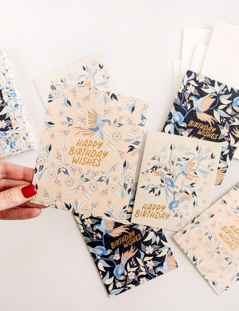 6 Pack Birthday Greeting Card Boxset - Parrots Greeting Cards Boxset Bespoke Letterpress 