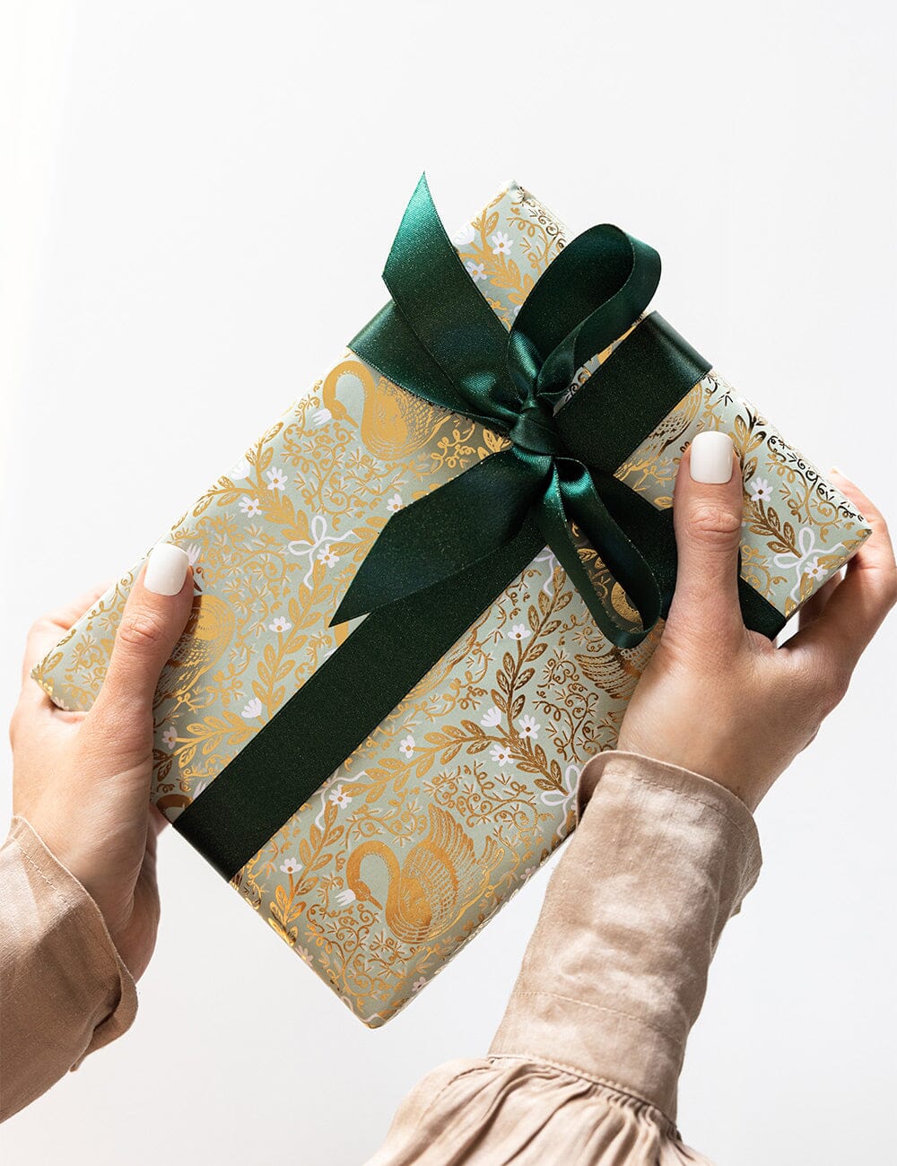 Gift Wrap Roll 3m - Golden Swans (Duck Egg Blue with Gold Foil)