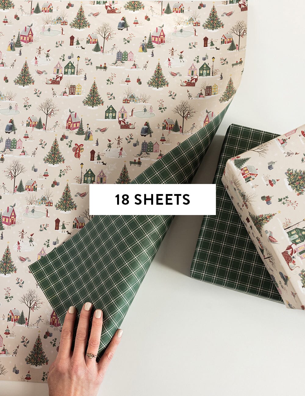 SECONDS - Christmas Winter Wonderland / Spruce Tartan - 18pk Gift Wrap Sheets