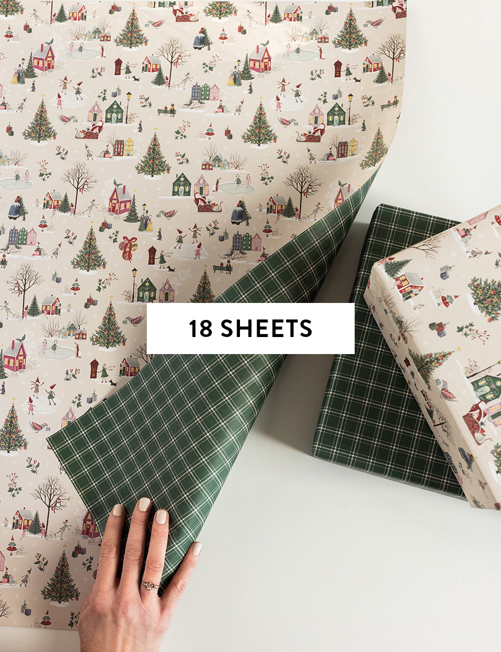 SECONDS - Christmas Winter Wonderland / Spruce Tartan - 18pk Gift Wrap Sheets