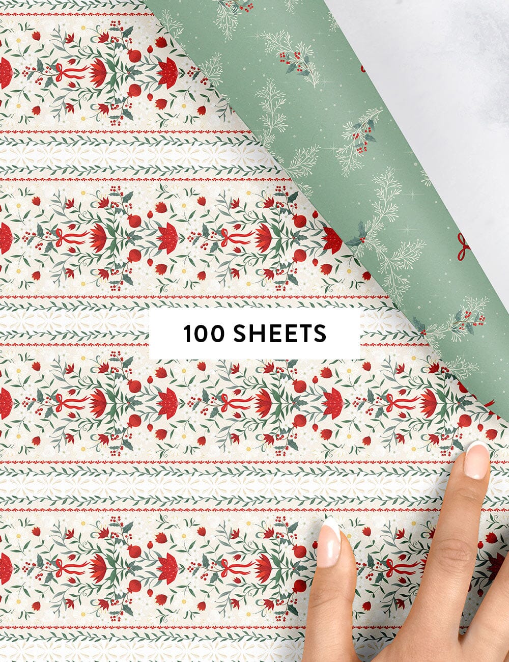 Holly & Bows / Festive Florals Gift Wrap 100pk