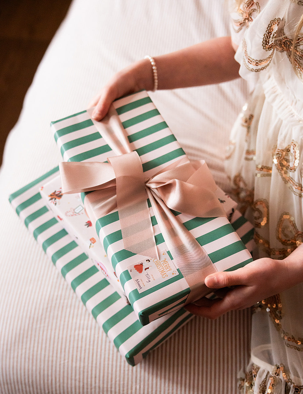 Christmas Treats / Mint Stripes 6pk Gift Wrap Sheets