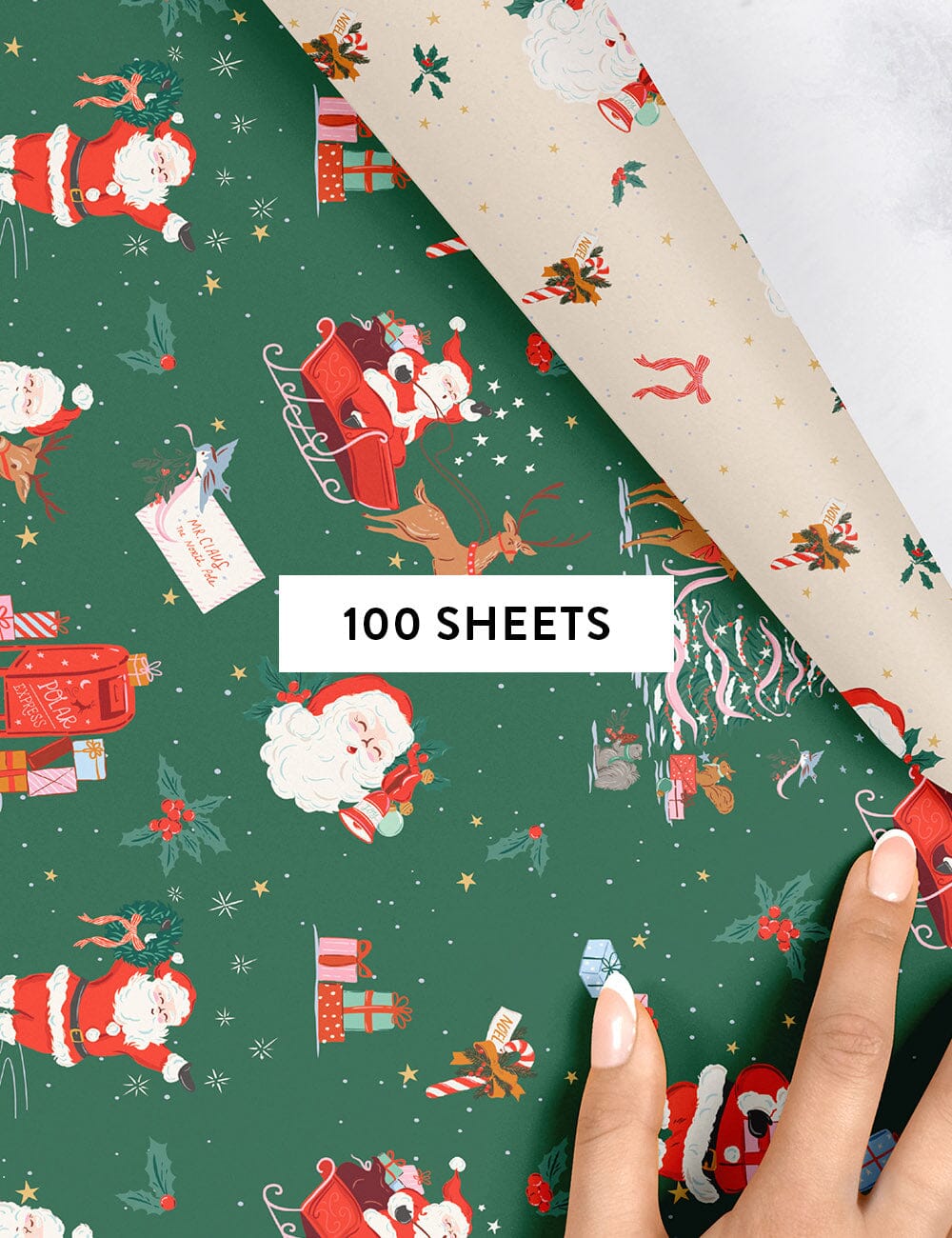 Santa's Visit / Jingle Bells - Gift Wrap 100pk Gift Wrap Bespoke Letterpress 