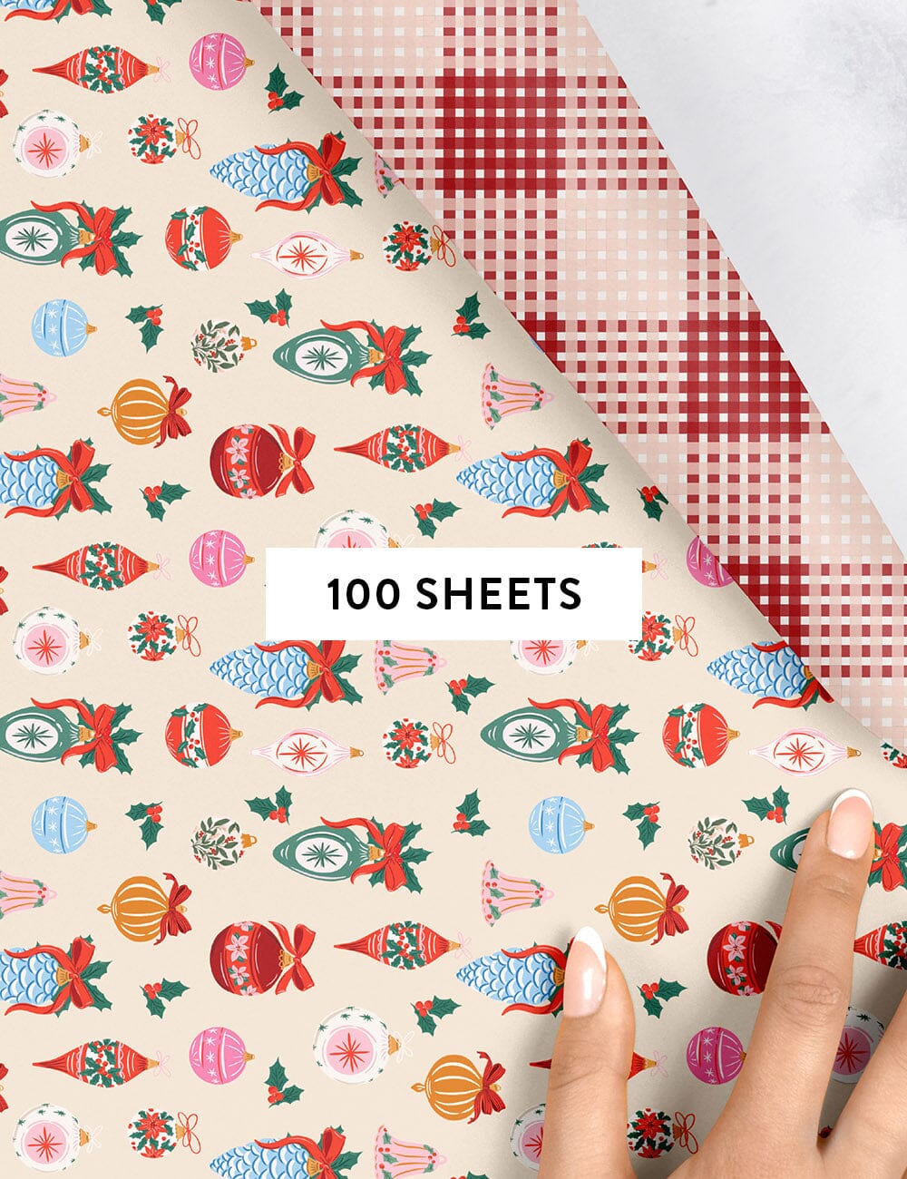 Vintage Baubles / Christmas Plaid - Gift Wrap 100pk Gift Wrap Bespoke Letterpress 