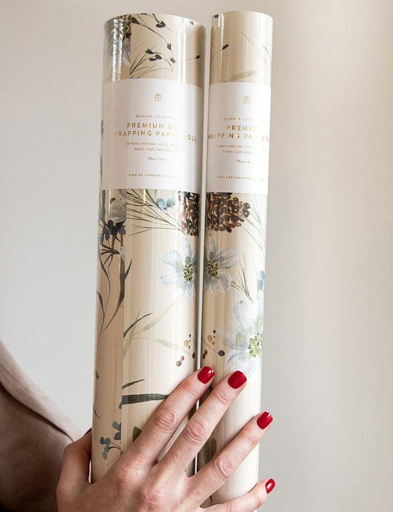 Gift Wrap Roll - A Christmas Garden (Cream) Gift Wrapping Bespoke Letterpress 30m Roll 