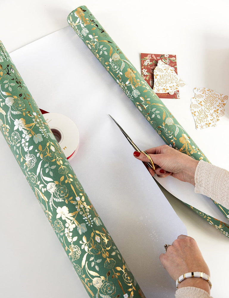 Gift Wrap Roll - Gilded Blooms (Green with Gold Foil) Gift Wrapping Bespoke Letterpress 