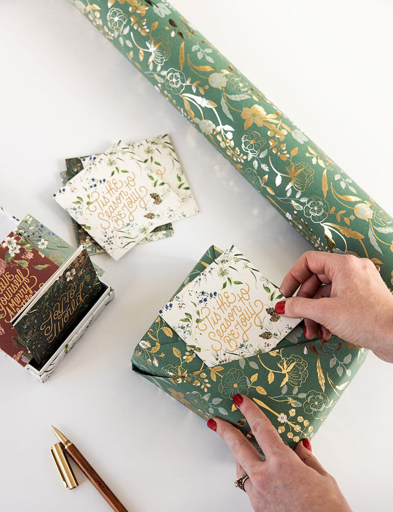 Gift Wrap Roll - Gilded Blooms (Green with Gold Foil) Gift Wrapping Bespoke Letterpress 