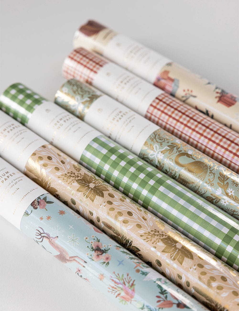 Gift Wrap Roll 3m - Christmas Holly (Champagne with Gold Foil)