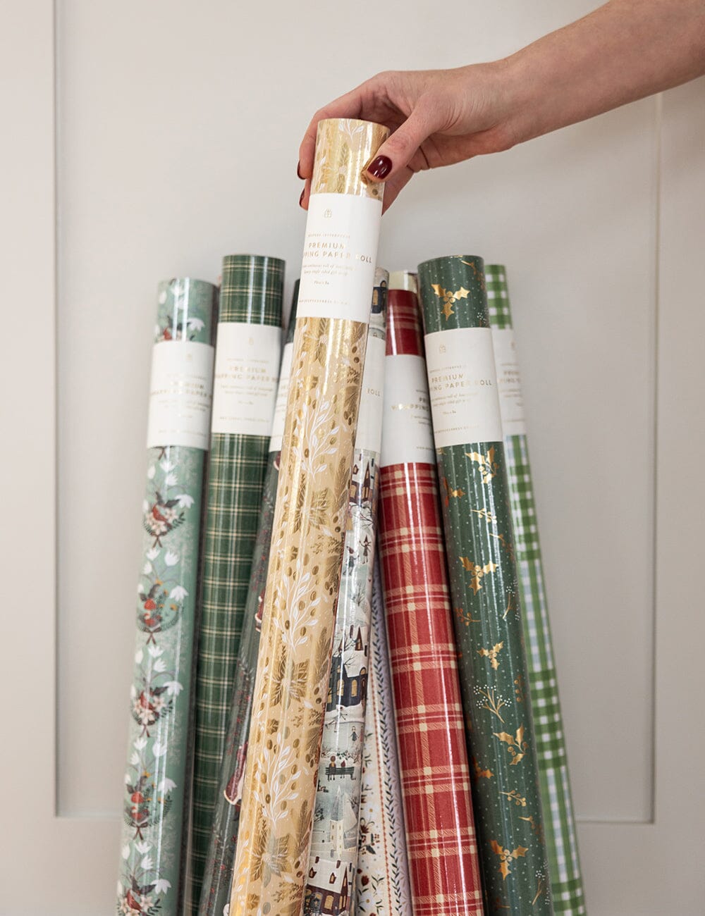 Gift Wrap Roll 3m - Christmas Holly (Champagne with Gold Foil)