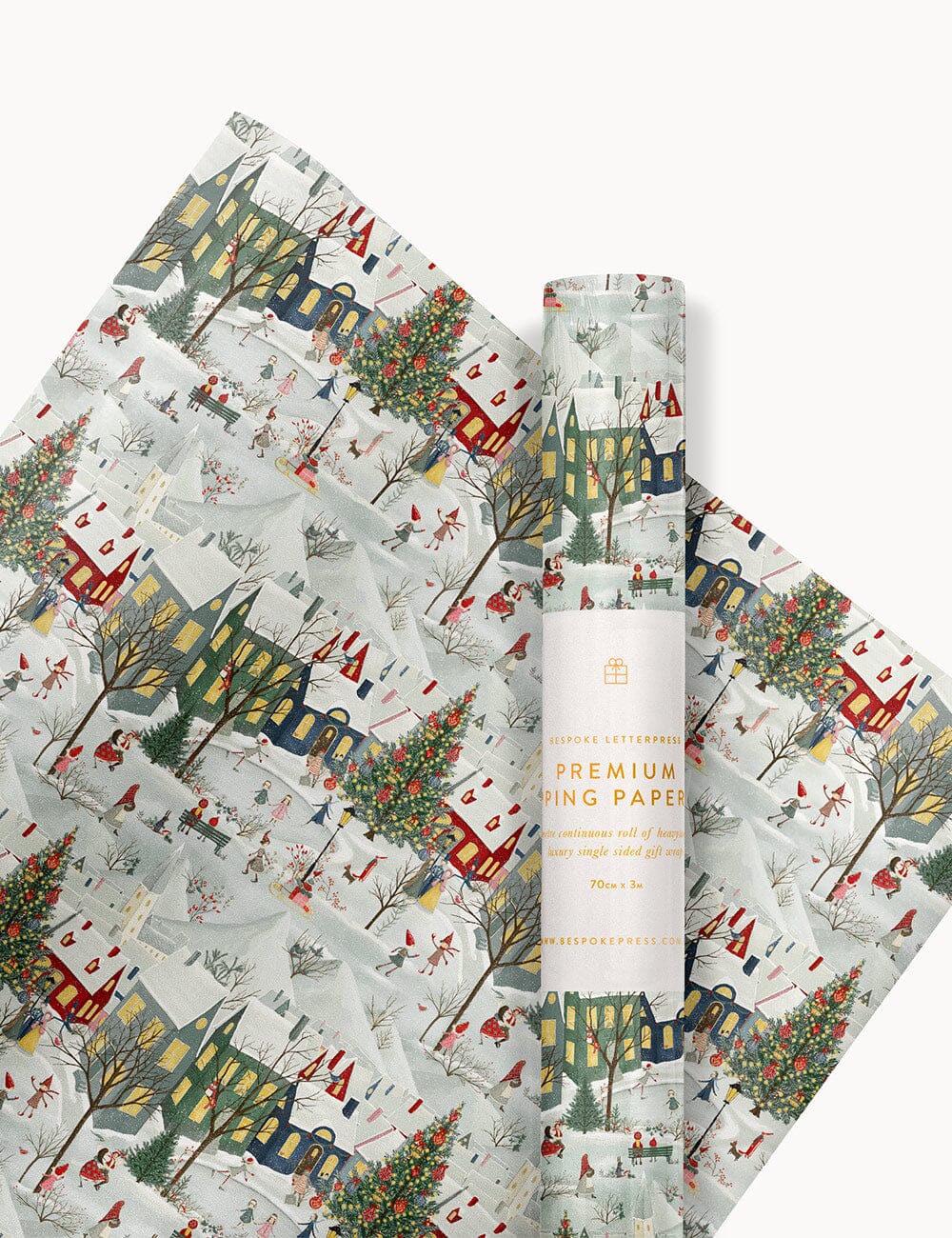 Gift Wrap Roll 3m - The Christmas Village Gift Wrapping Bespoke Letterpress 