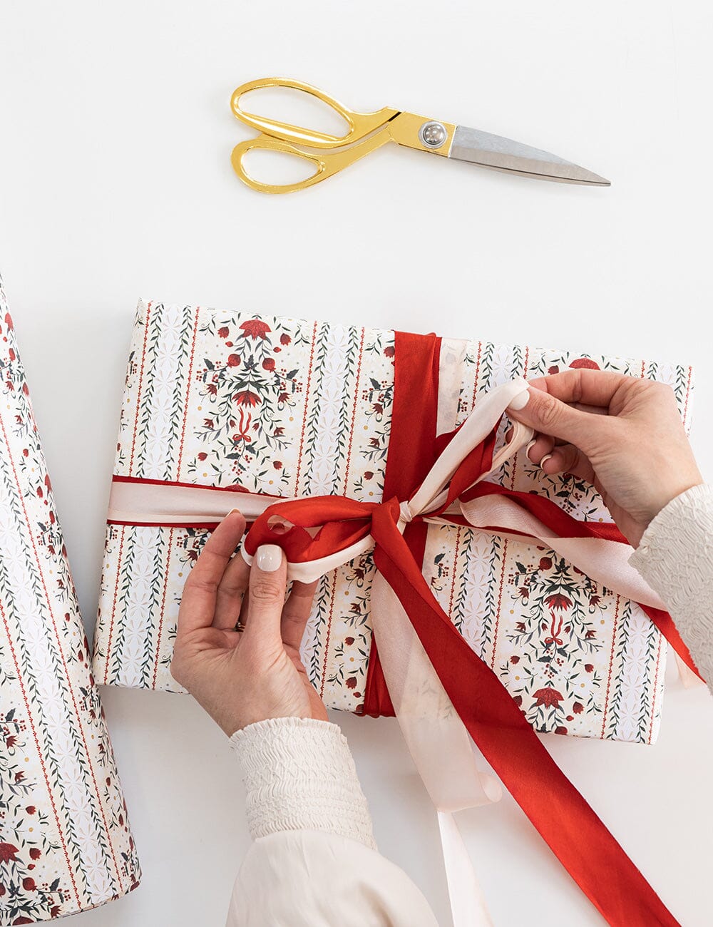 Gift Wrap Roll 3m - Festive Florals Gift Wrapping Bespoke Letterpress 