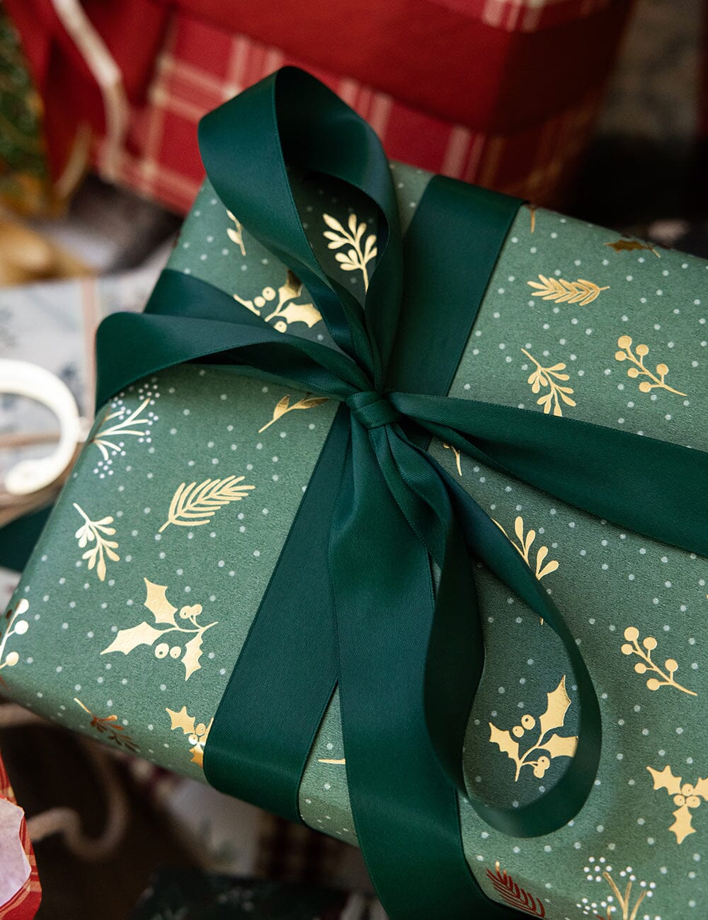 Gift Wrap Roll 3m - Golden Holly (Gold Foil) Gift Wrapping Bespoke Letterpress 