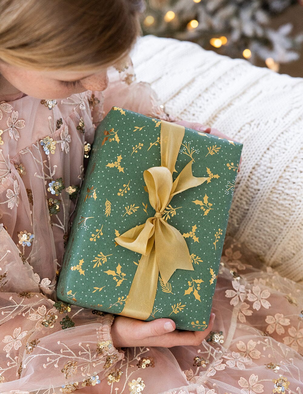 Gift Wrap Roll 3m - Golden Holly (Gold Foil) Gift Wrapping Bespoke Letterpress 