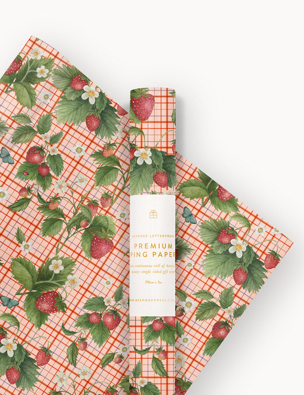 Gift Wrap Roll 3m - Strawberries Gift Wrapping Bespoke Letterpress 