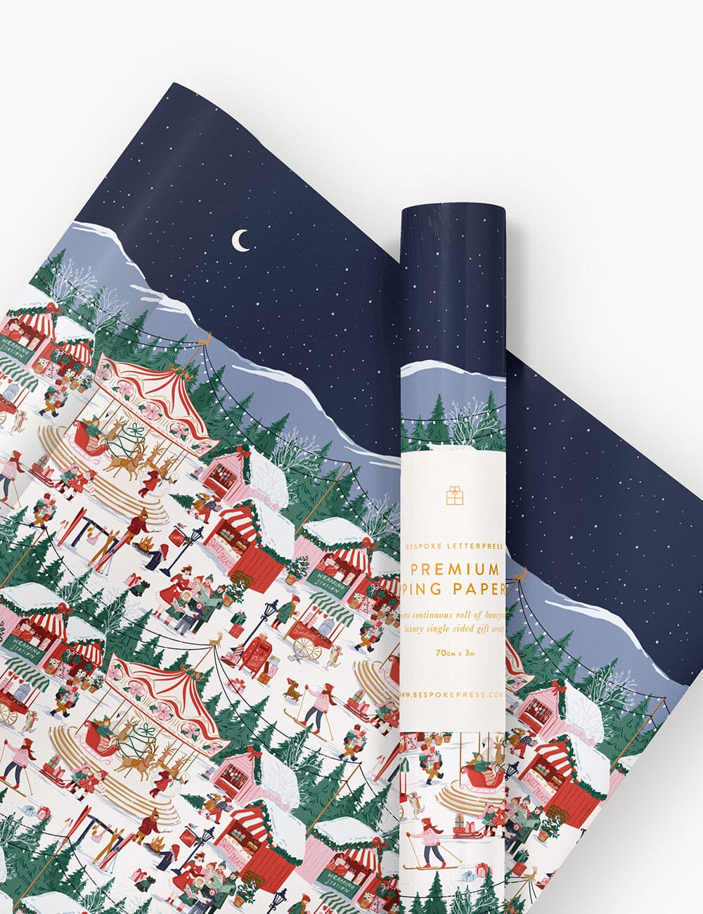 Gift Wrap 3m Roll - Christmas Market Gift Wrapping Bespoke Letterpress 