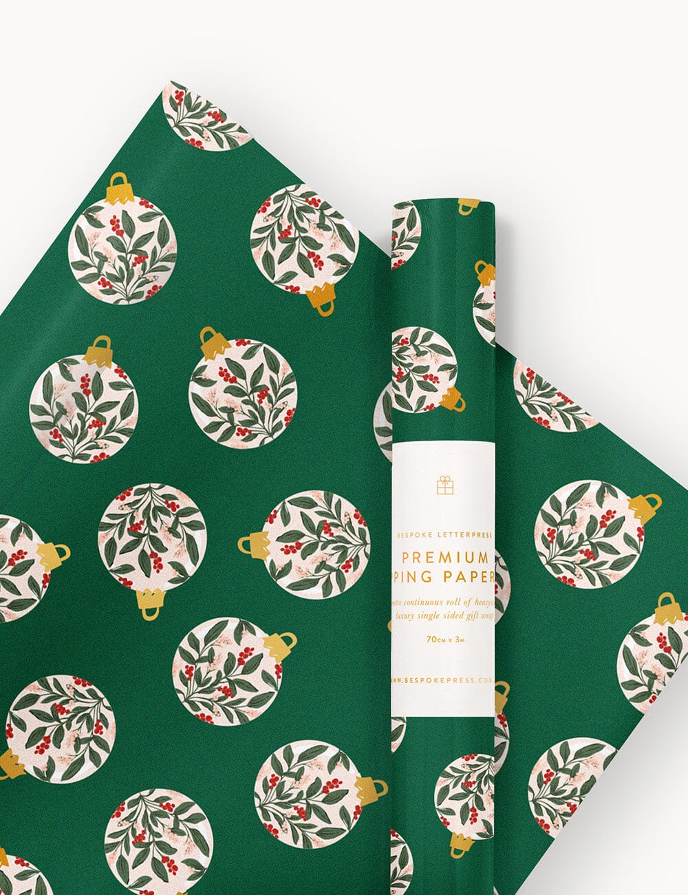 Gift Wrap 3m Roll - Christmas Ornaments Gift Wrapping Bespoke Letterpress 
