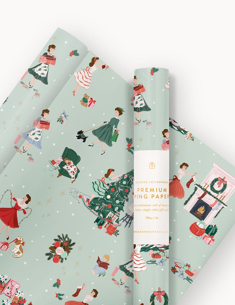 Gift Wrap 3m Roll - Christmas Ladies Gift Wrapping Bespoke Letterpress 