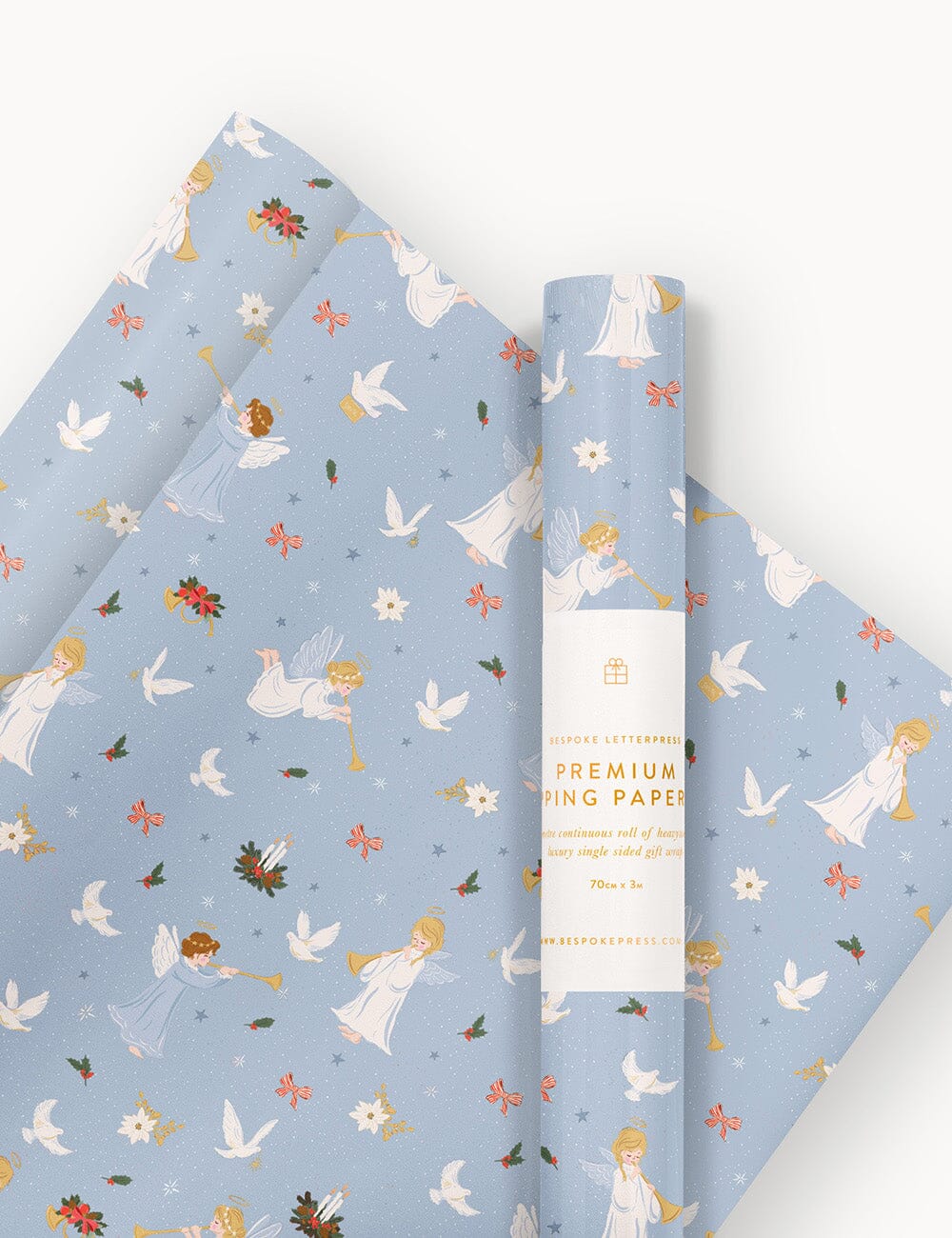 Gift Wrap 3m Roll - Herald Angels Gift Wrapping Bespoke Letterpress 