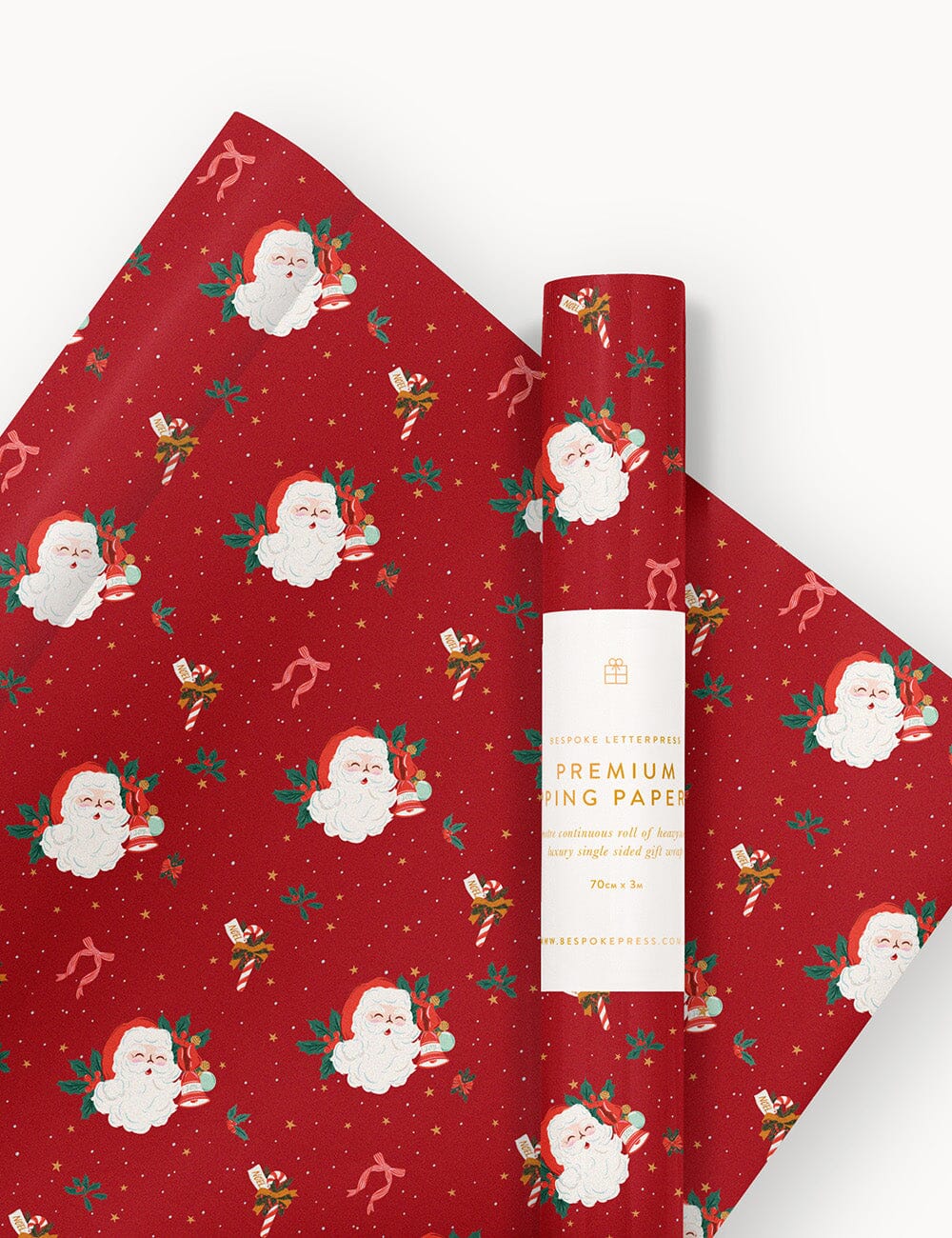 Gift Wrap 3m Roll - Jingle Bells Gift Wrapping Bespoke Letterpress 