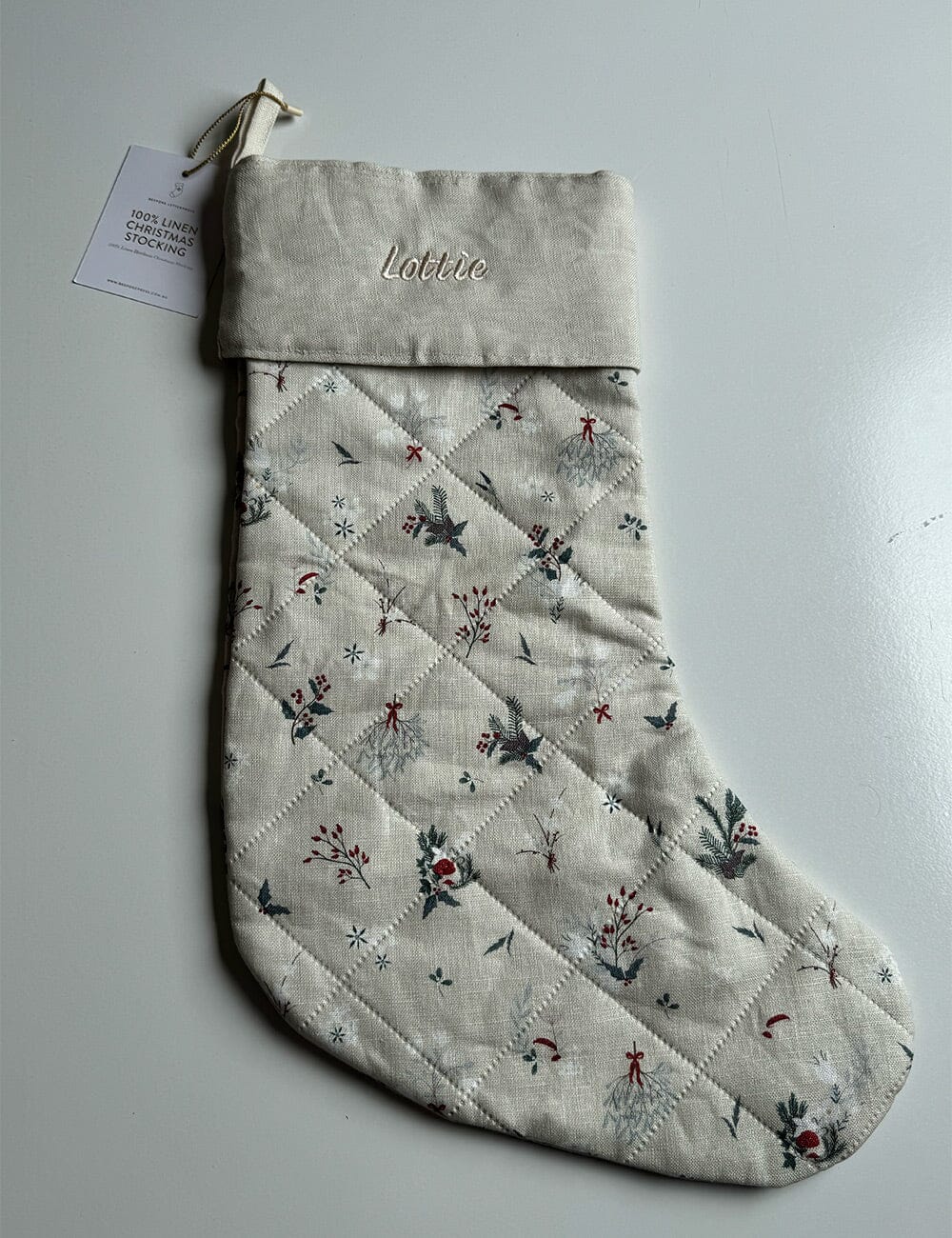 SECONDS - Heirloom Holly Christmas Stocking - Lottie Christmas Stocking Bespoke Letterpress 