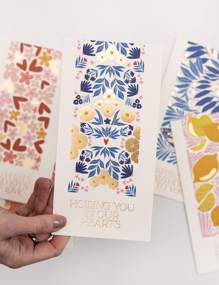 "Holding You in Our Hearts" Tall Card Greeting Cards Bespoke Letterpress 