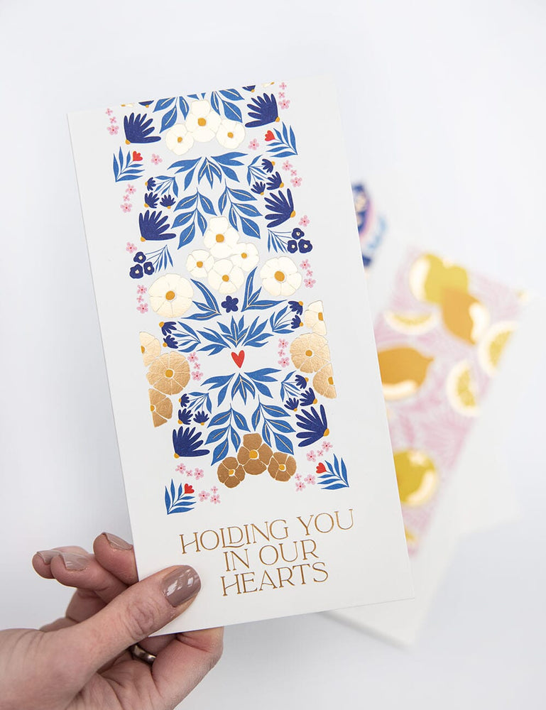 "Holding You in Our Hearts" Tall Card Greeting Cards Bespoke Letterpress 
