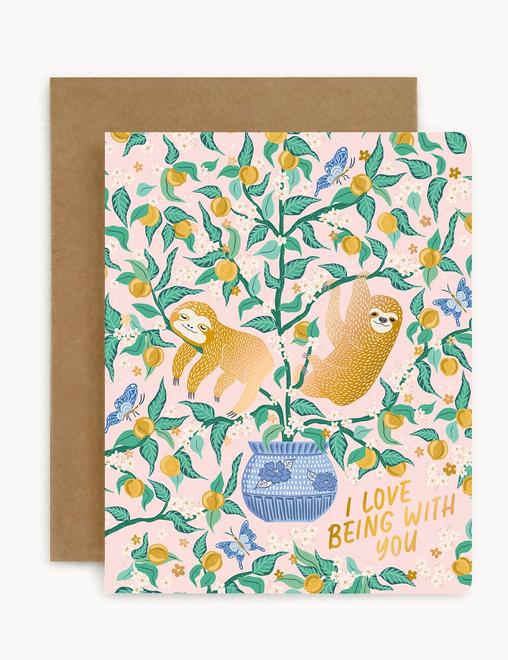 I Love Being With You (Sloth) Greeting Card Greeting Cards Bespoke Letterpress 