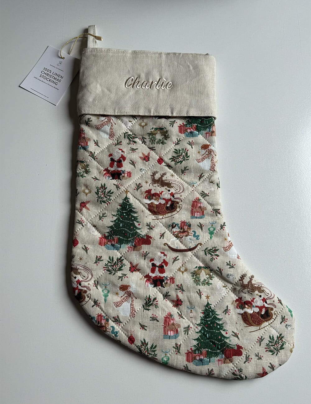 SECONDS - Jolly Santa Sleigh Heirloom Christmas Stocking - Charlie Christmas Stocking Bespoke Letterpress 