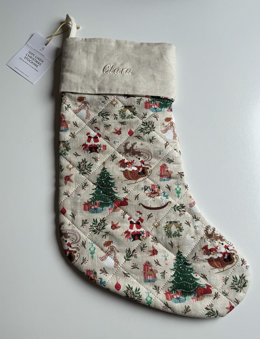 SECONDS - Jolly Santa Sleigh Heirloom Christmas Stocking - Clara Christmas Stocking Bespoke Letterpress 