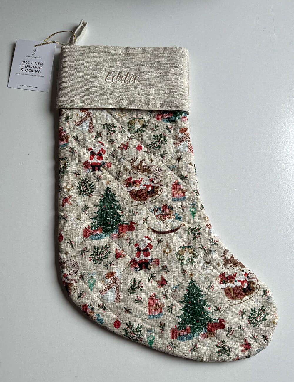 SECONDS - Jolly Santa Sleigh Heirloom Christmas Stocking - Eddie Christmas Stocking Bespoke Letterpress 