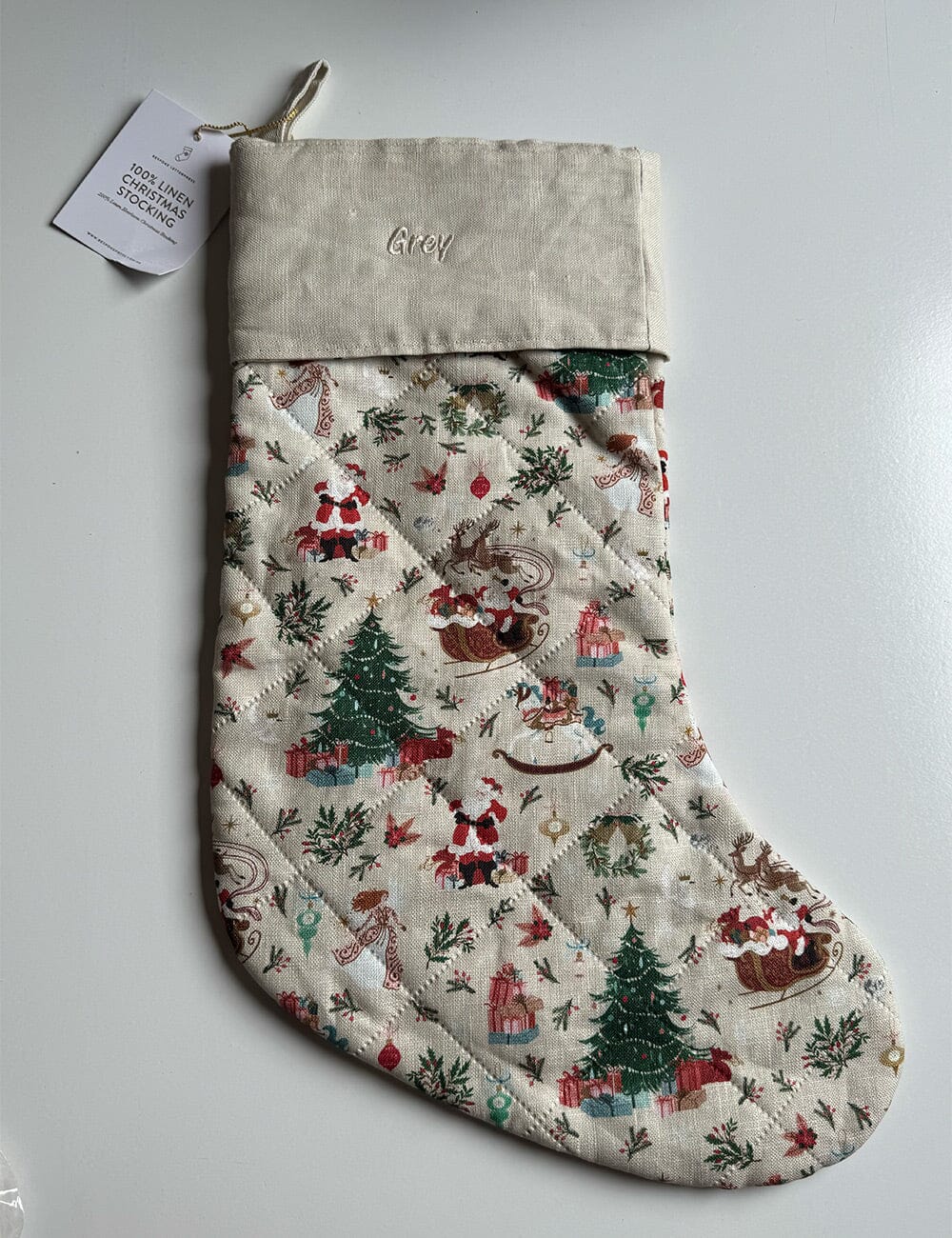 SECONDS - Jolly Santa Sleigh Heirloom Christmas Stocking - Grey