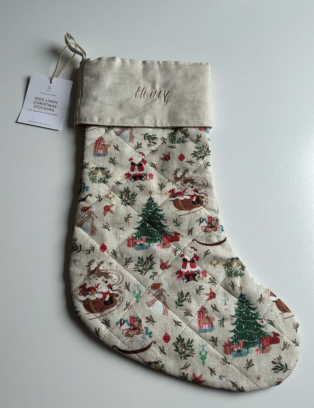 SECONDS - Jolly Santa Sleigh Heirloom Christmas Stocking - Henry Christmas Stocking Bespoke Letterpress 