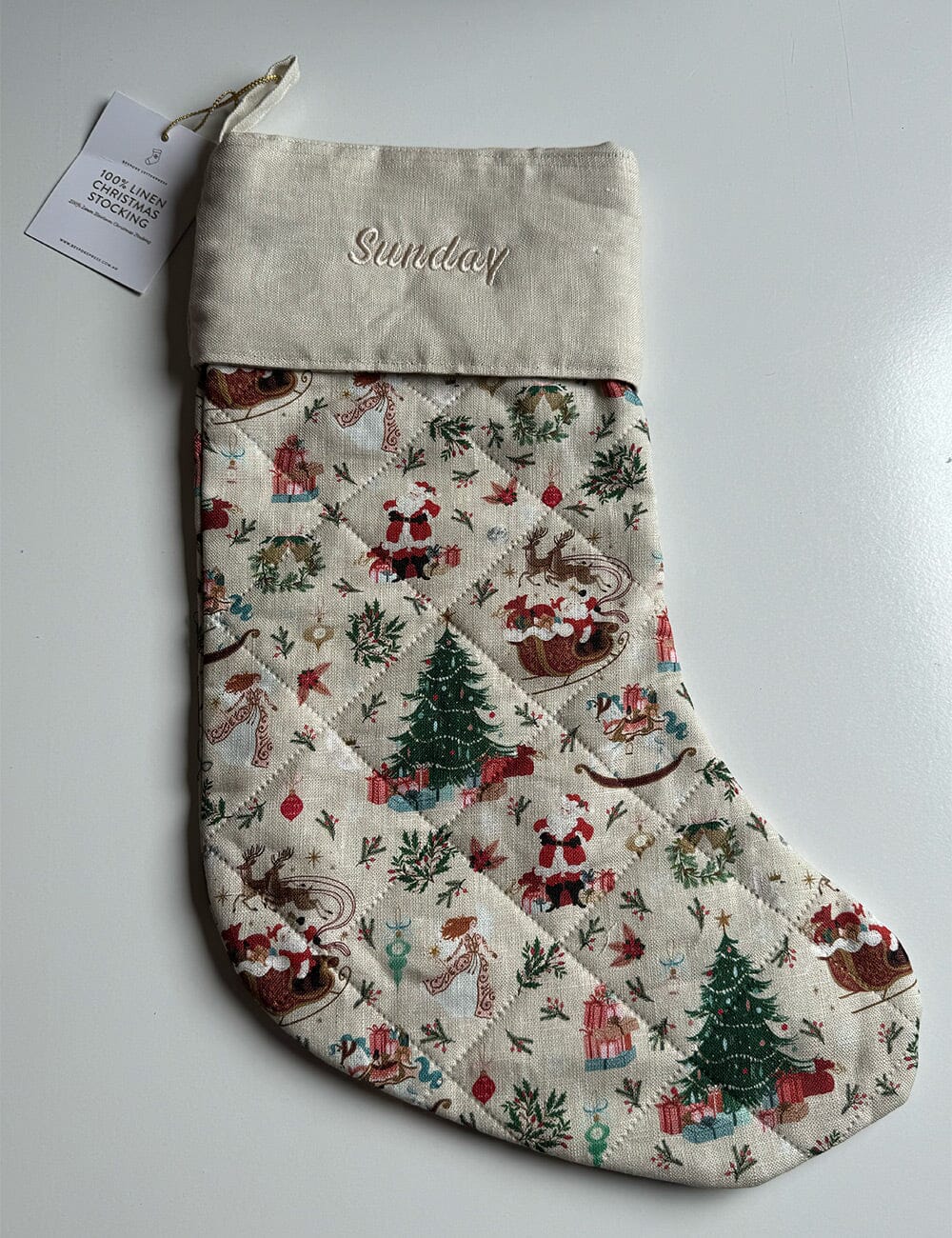 SECONDS - Jolly Santa Sleigh Heirloom Christmas Stocking - Sunday Christmas Stocking Bespoke Letterpress 