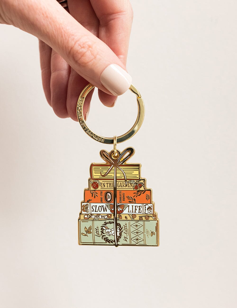 Book Stack Enamel Keyring Keyring Bespoke Letterpress 