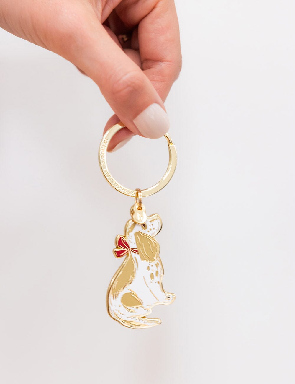 Dog with Bow Enamel Keyring