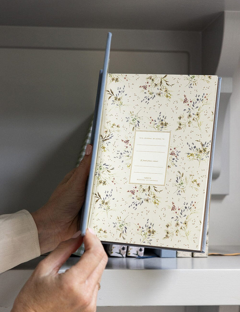 Gift Set - Linen Journal - Dusty Cornflower Journals Bespoke Letterpress 