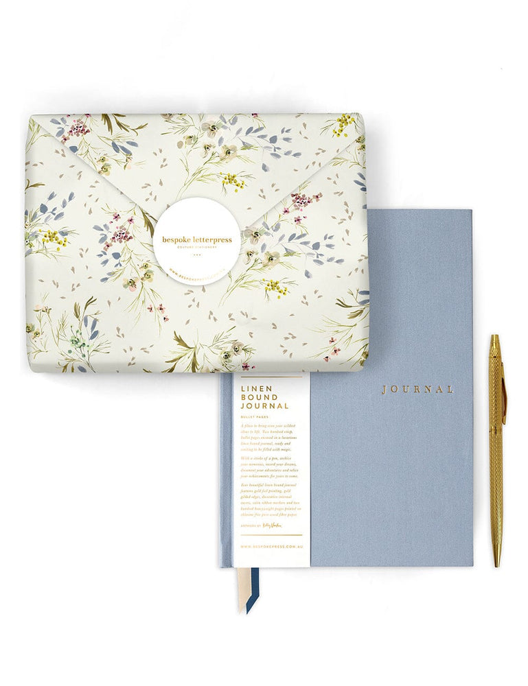 Gift Set - Linen Journal - Dusty Cornflower Journals Bespoke Letterpress 