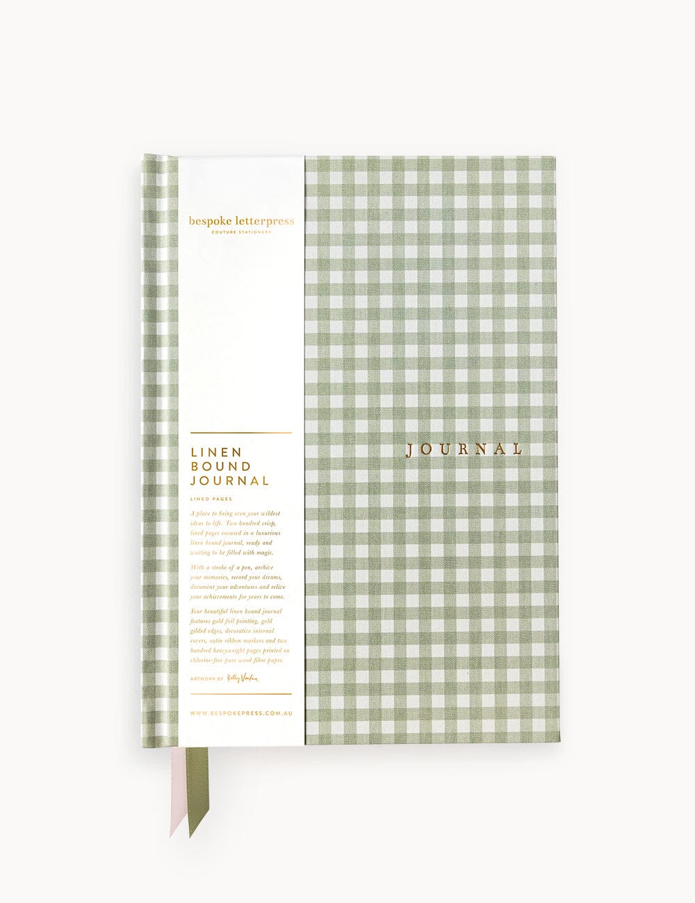 Linen Bound Journal - Sage Check (Lined Journal)