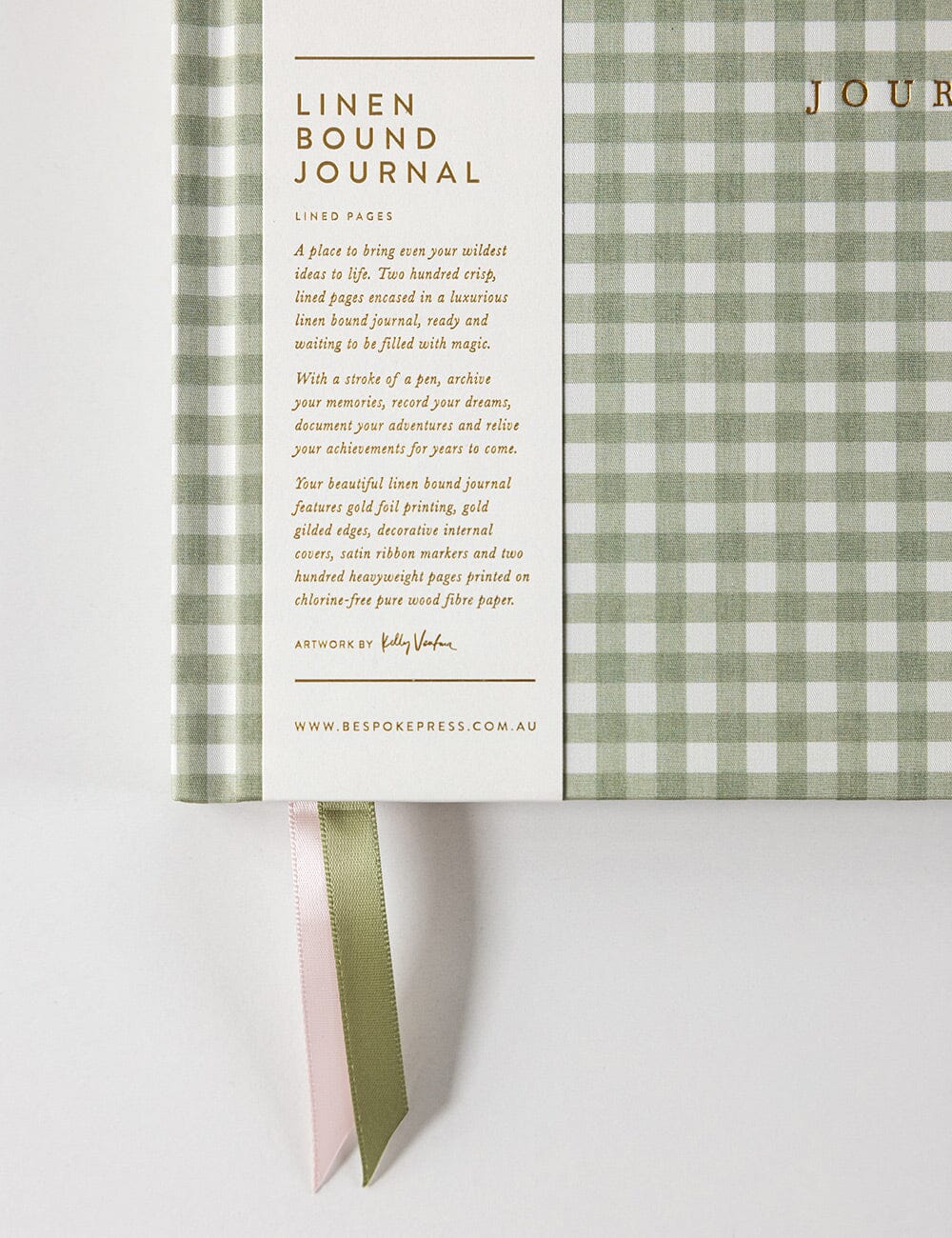 Linen Bound Journal - Sage Check (Lined Journal)