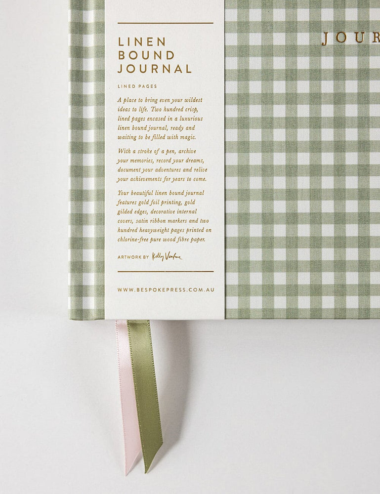 Gift Set - Linen Journal - Sage Check Journals Bespoke Letterpress 