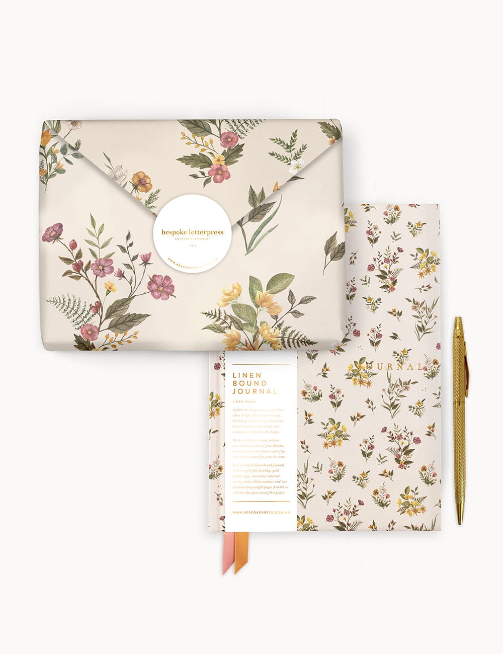 Gift Set - Linen Journal - Botanical Blooms Journals Bespoke Letterpress 