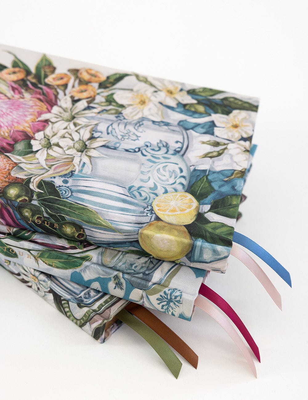 Linen Bound Journal Lined - Three Vases With Lemons