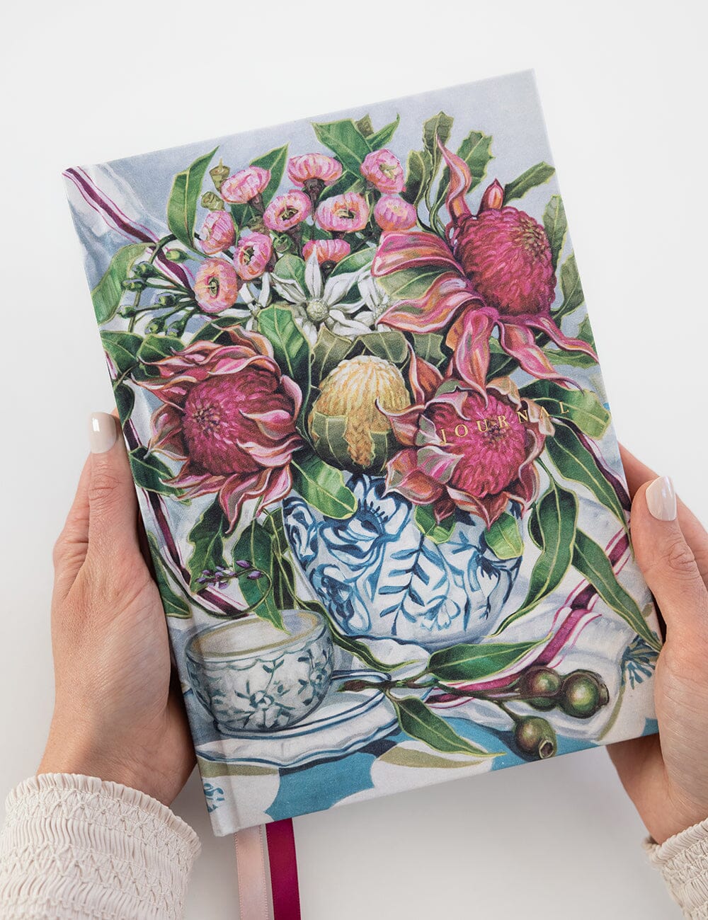Linen Bound Journal Lined - Waratah In Blue
