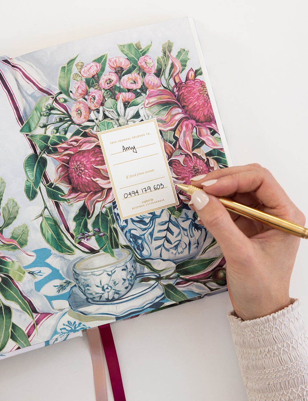 Linen Bound Journal Lined - Waratah In Blue