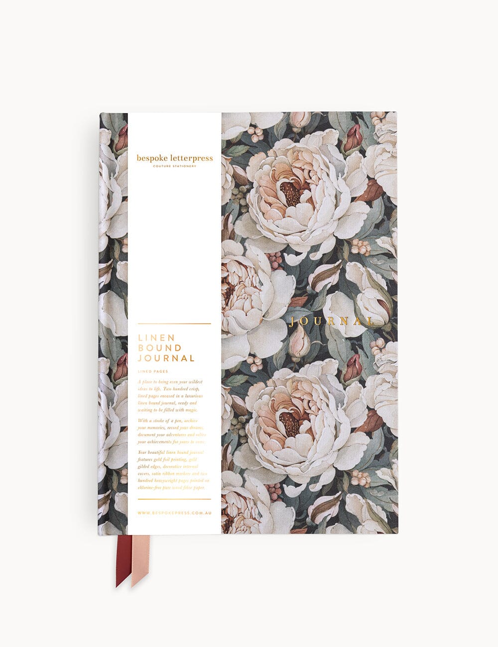 Linen Bound Journal - Heritage Roses (Lined) Journals Bespoke Letterpress 